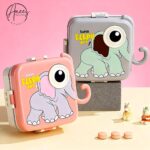 Kids Stainless Steel Lunch Box with Sauce Cup – Elephant Design (Pink & Grey)