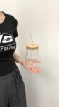 Aesthetic Ribbed Glass Tumbler with Bamboo Lid