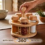 Imported 6-Jar Wooden Spice Rack – 360° Rotating Spice Organizer