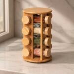 Imported Wooden 360° Rotating Spice Organizer – 16 Jars Set